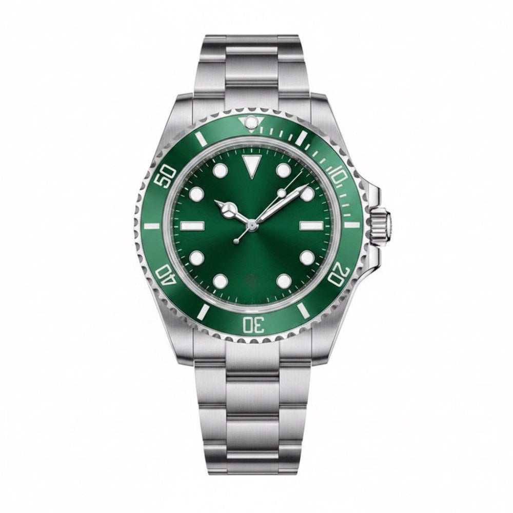 Diver, steel, green bezel, green sunburst dial