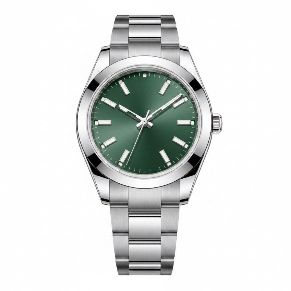 Sport-dress three-hand, steel, green sunburst dial
