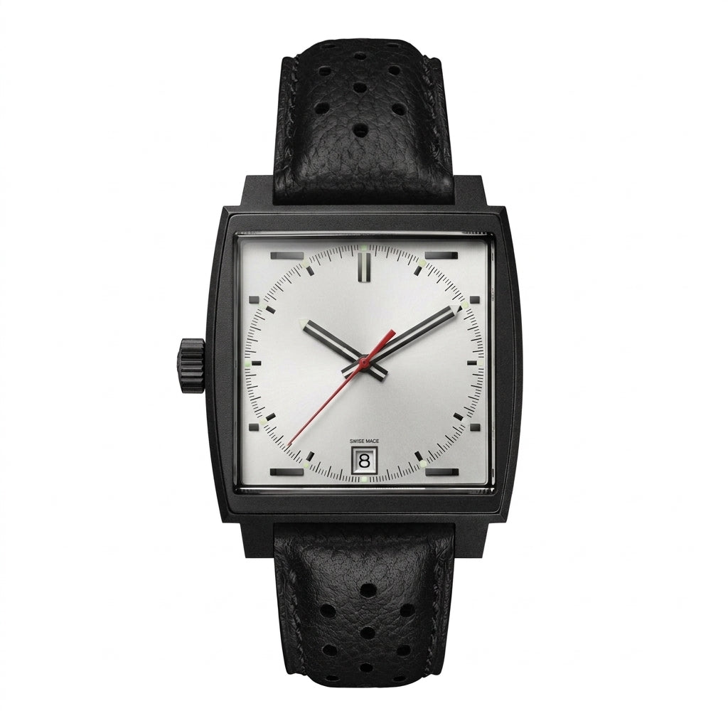Square Chronograph Automatic 39 mm - Titanium, Silver Dial, Perforated Leather SF-B2-118
