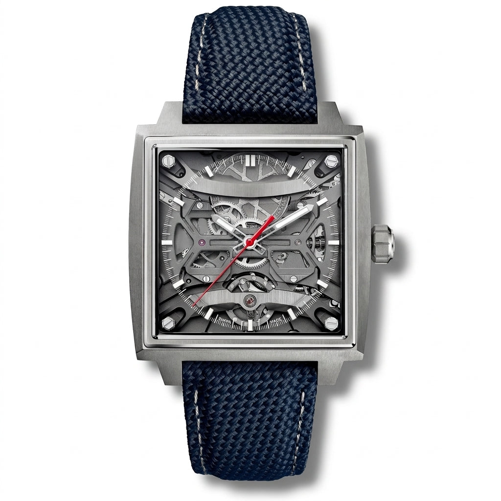 Square Chronograph Automatic 40 mm - Titanium, Skeleton Dial, Blue Strap SF-B2-120