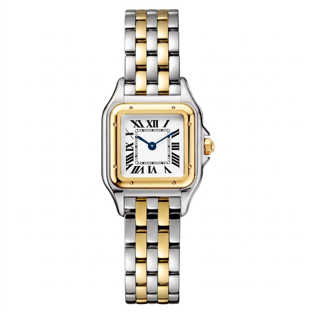 Rectangular Quartz Small - Gold and Steel, White Dial, Link Bracelet SF-B2-128