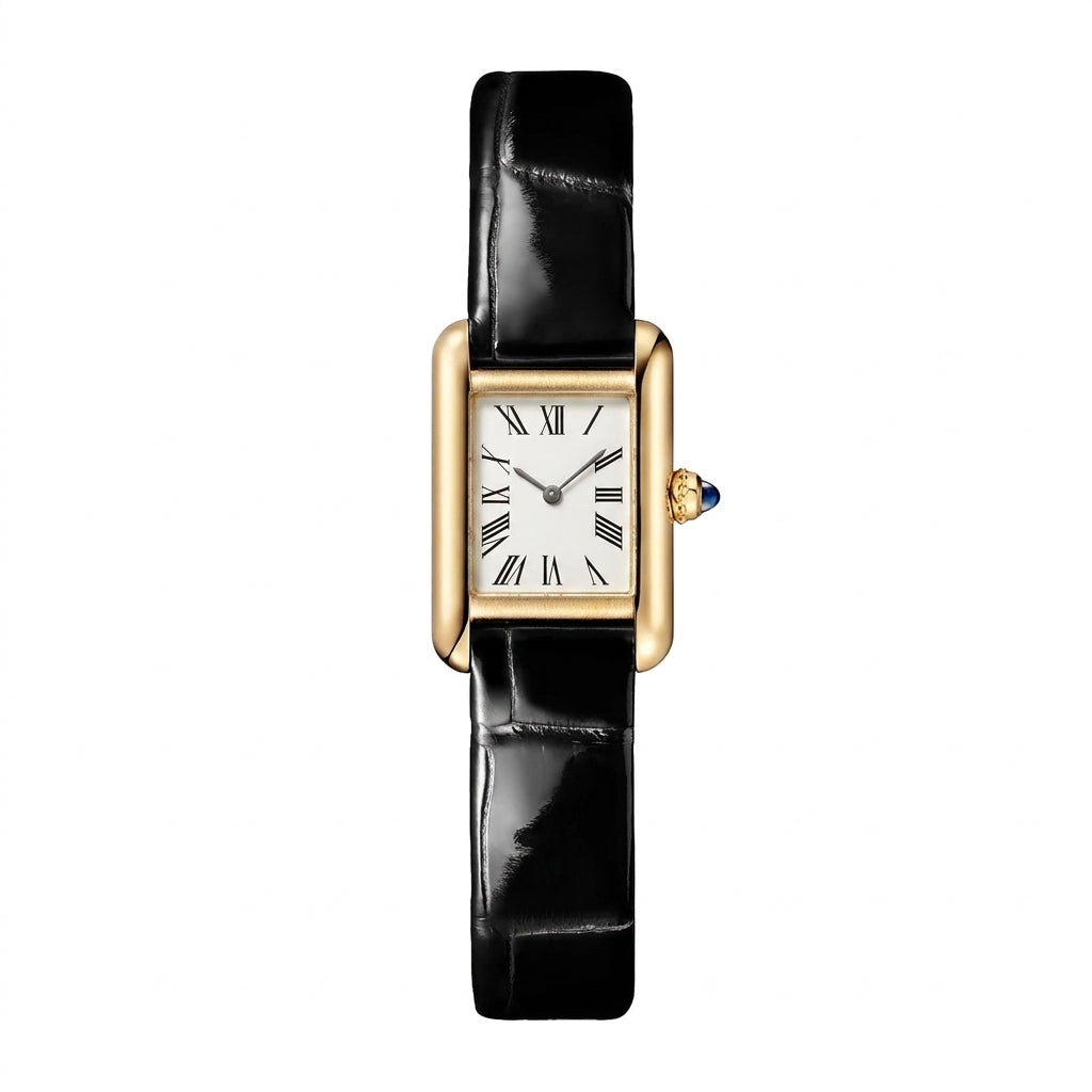 Rectangular Quartz Mini - Yellow Gold, White Dial, Black Patent Leather SF-B2-130