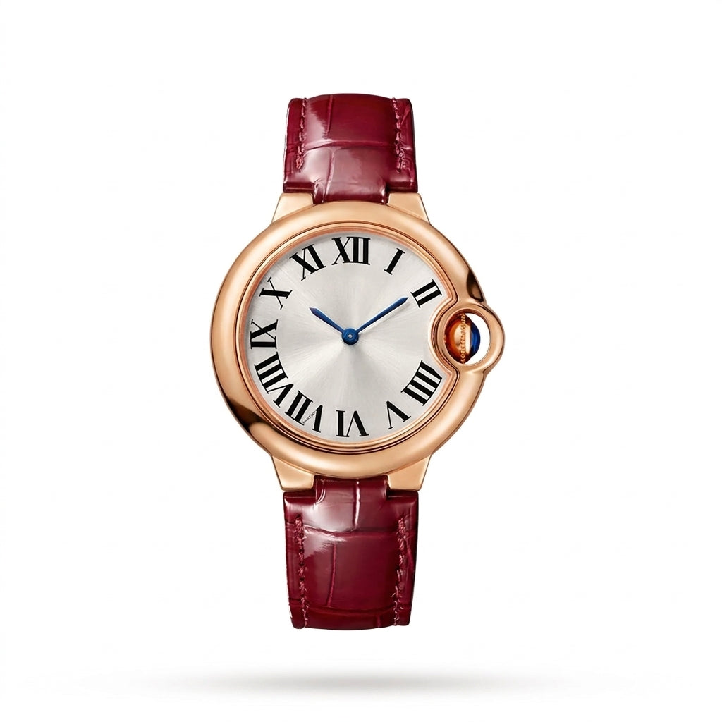 Round Automatic 33 mm - Rose Gold, Silver Dial, Burgundy Leather SF-B2-131