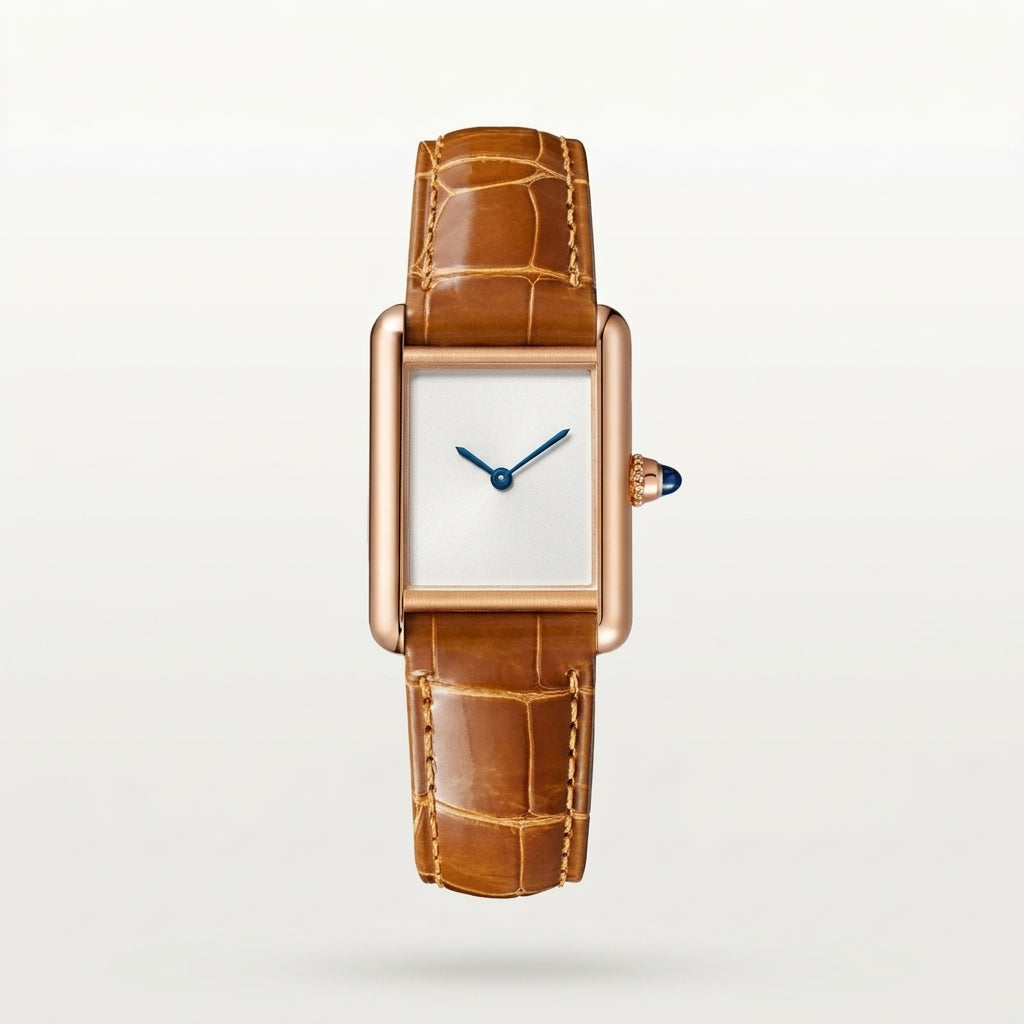 Rectangular Manual Small - Rose Gold, Silver Dial, Tan Leather Strap SF-B2-132