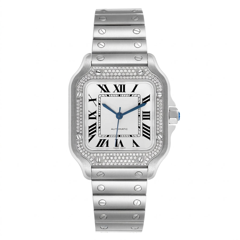Square Automatic Medium - Steel with Stone-set Bezel, Silver Dial, Steel Bracelet SF-B2-137