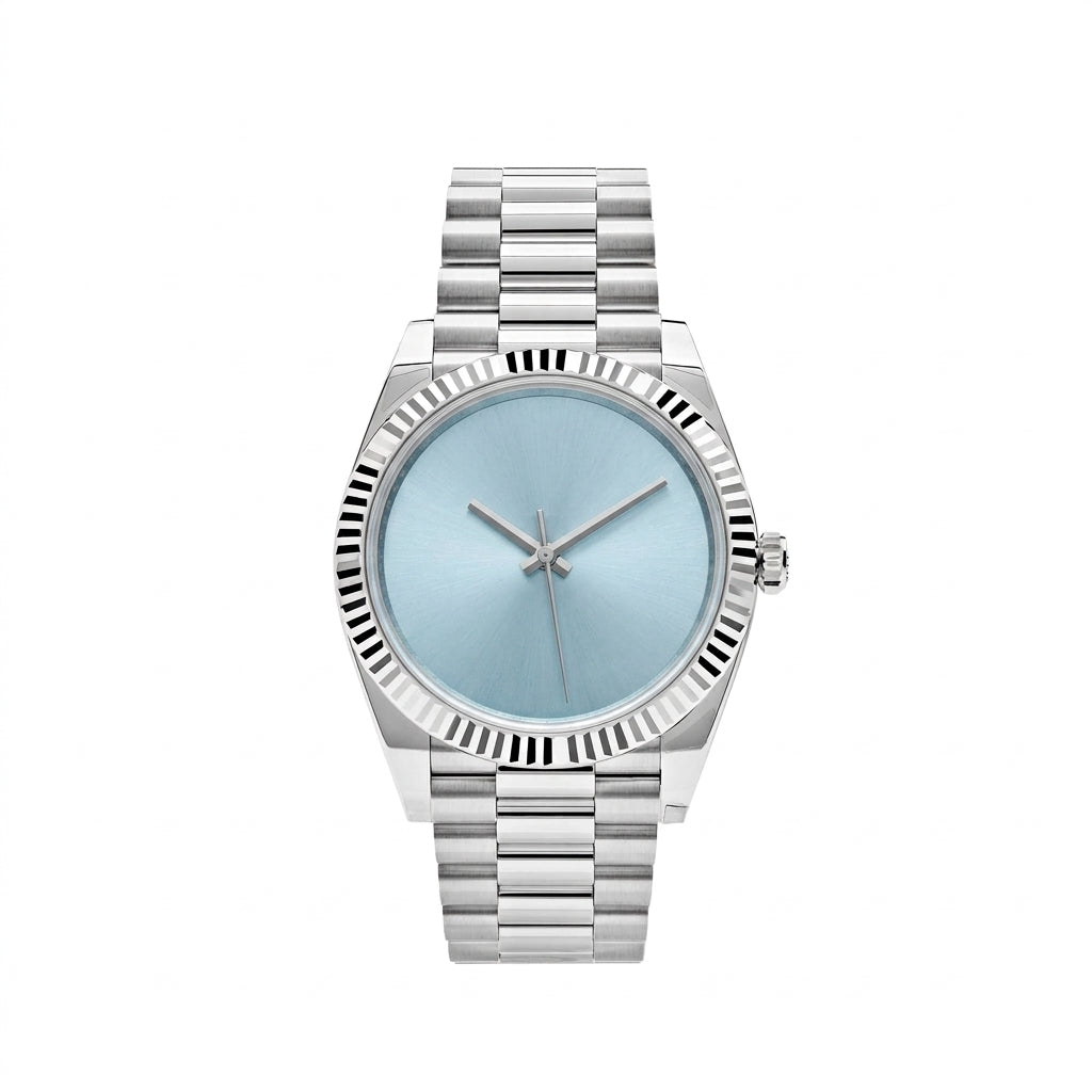 Round Automatic 40 mm - Platinum Tone, Ice Blue Dial, Link Bracelet SF-B2-139