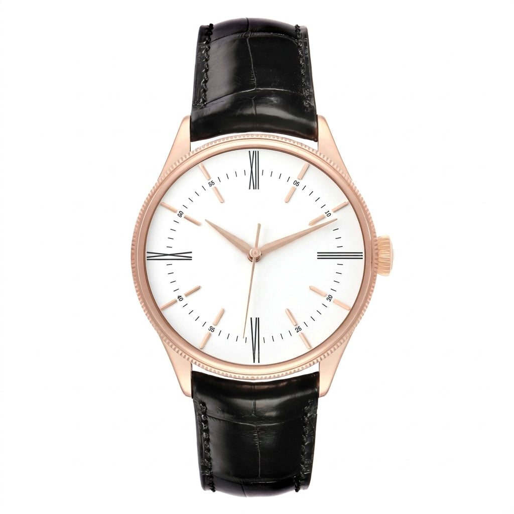 Round Automatic 39 mm - Rose Gold, White Dial, Black Leather Strap SF-B2-140