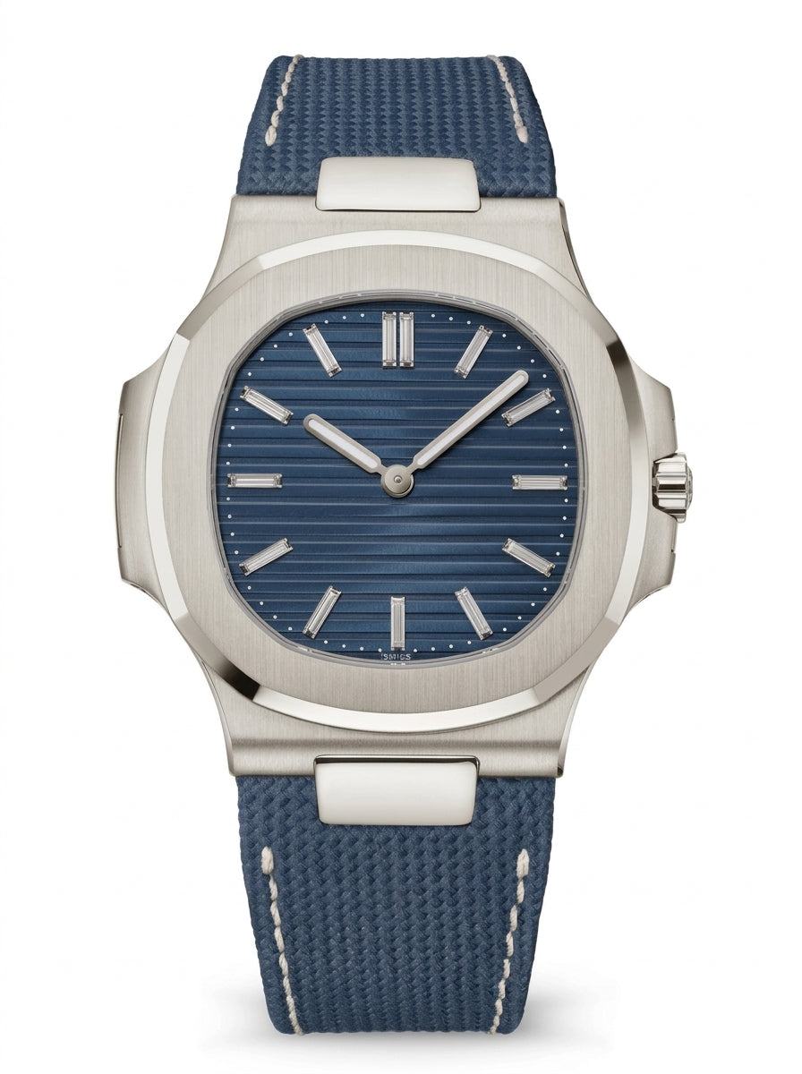 Octagonal Automatic 41 mm - Steel Tone, Blue Dial, Blue Fabric Strap SF-B2-141