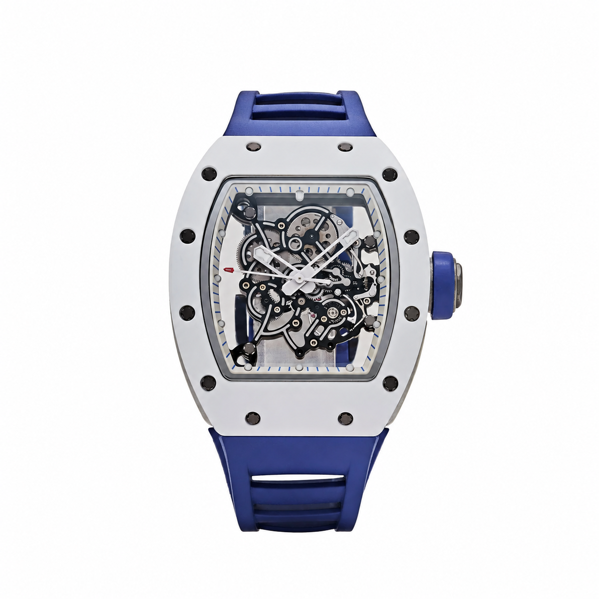 Skeletonised, Blue  silver-toned bridges, white flange with blue markers SF-B2-99