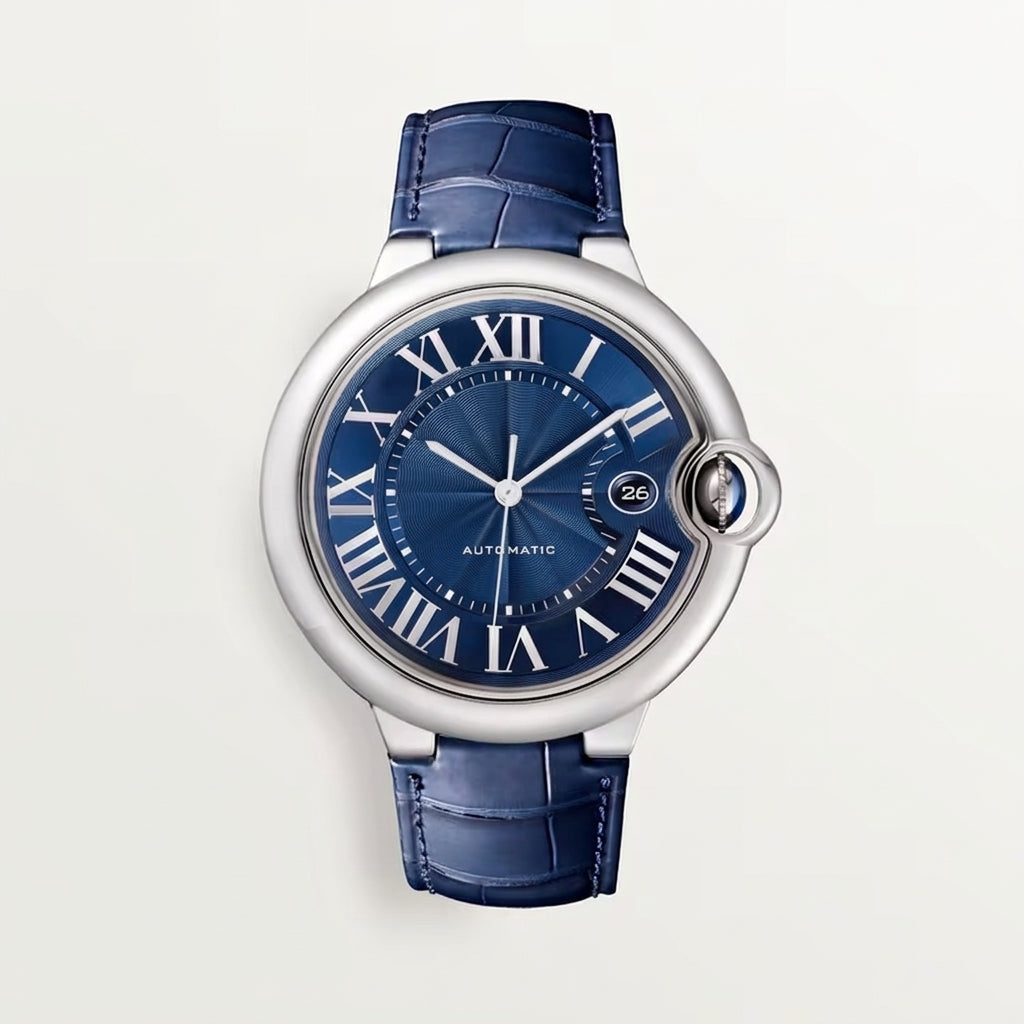 Round Automatic 40 mm - Silver Blue , Blue Dial, Blue Leather Strap SF-B2-126